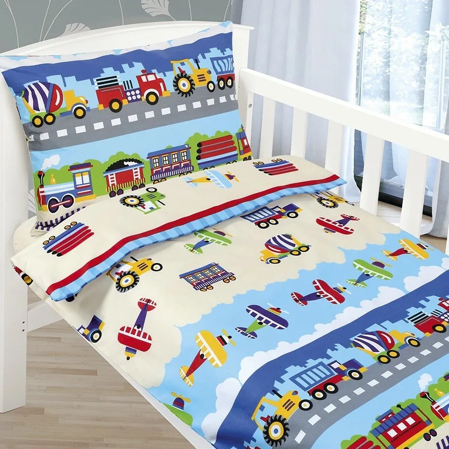 Bellatex Detské obliečky Agáta Lietadlá a autá, 90 x 135 cm, 45 x 60 cm, 90 x 135 cm, 45 x 60 cm