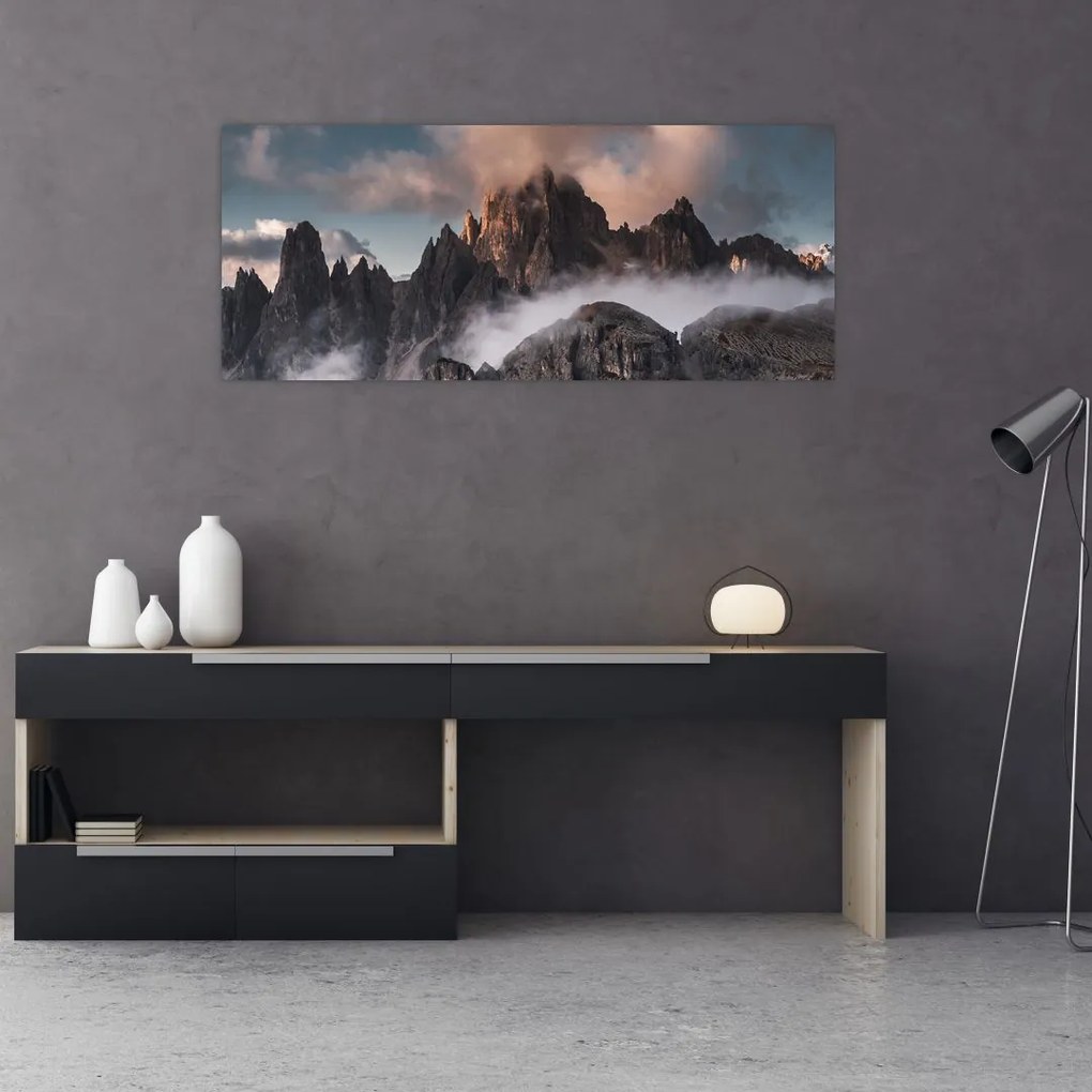 Obraz - Talianske dolomity schované v hmle (120x50 cm)