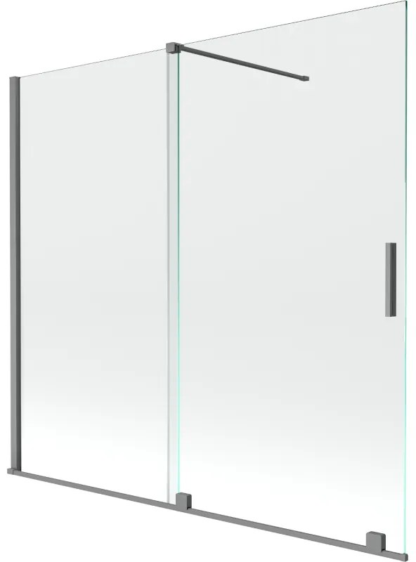 Mexen Velar, 2-krídlová posuvná vaňová zástena 170 x 150 cm, 8mm číre sklo, brúsený grafit, 896-170-000-01-95