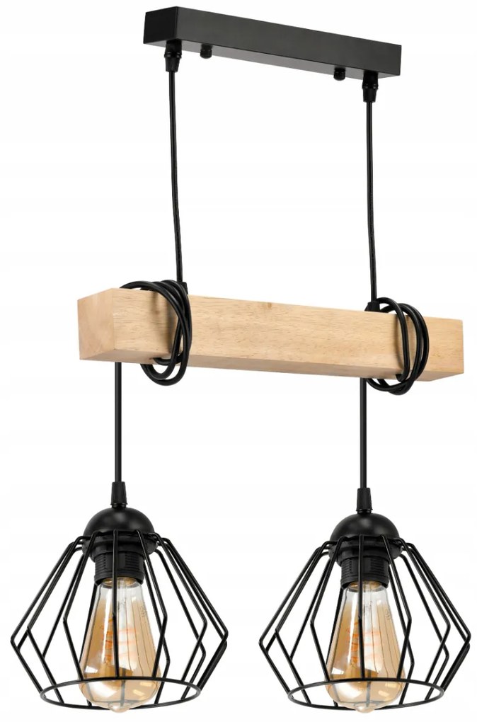 BERGE LED závesné stropné svietidlo, drevený trám, 2xE27, luster Loft Brylant