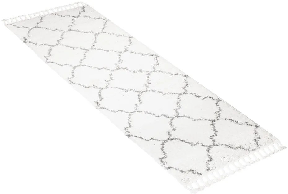 Huňatý biely vzorovaný behúň Šírka: 100 cm | Dĺžka: 250 cm