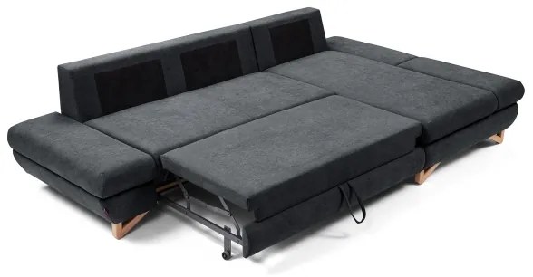 Rozkladacia rohová čalúnená sedacia súprava s úložným priestorom v tvare L AVESTA pravá antracit