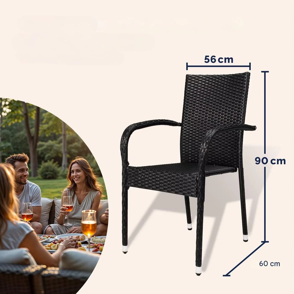 InternetovaZahrada Ratanové stoličky Comfort 4 ks - čierna