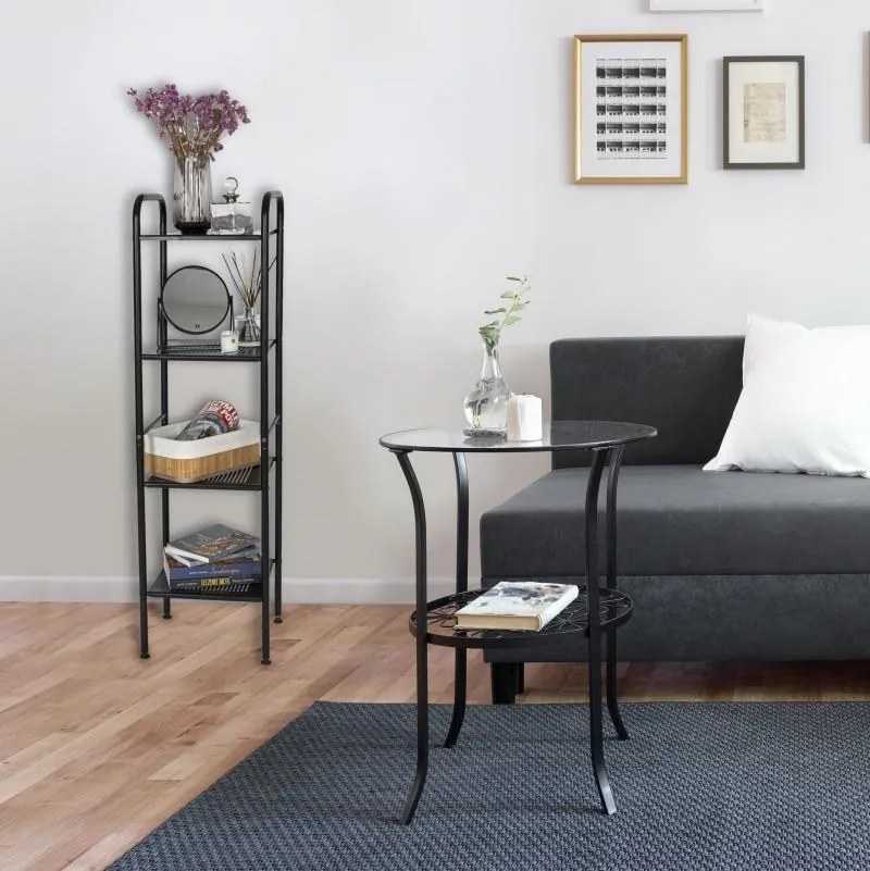 Erga Lexa, kúpeľňový kovový regál so 4 policami 28x33x114,5 cm, čierna matná, ERG-YKA-P.LEXA-4-BLK