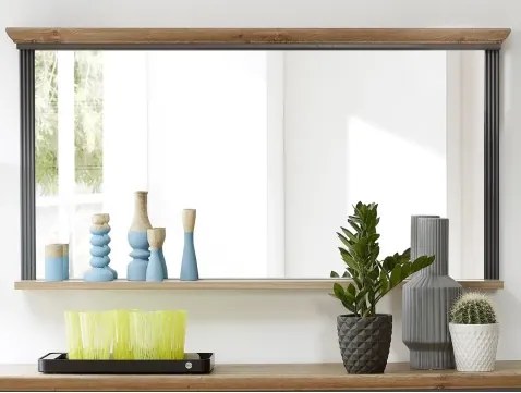 Nástenné zrkadlo s poličkou Jasmin, grafit/dub%