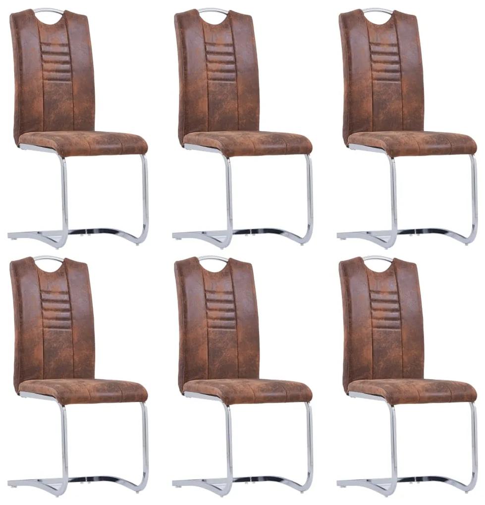 Jedálenské stoličky, perová kostra 6 ks, hnedé, umelý semiš 278838