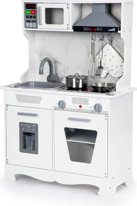 Drevená detská kuchynka ECOTOYS s LED svetlami, zvukmi a kovovými doplnkami pre 3+