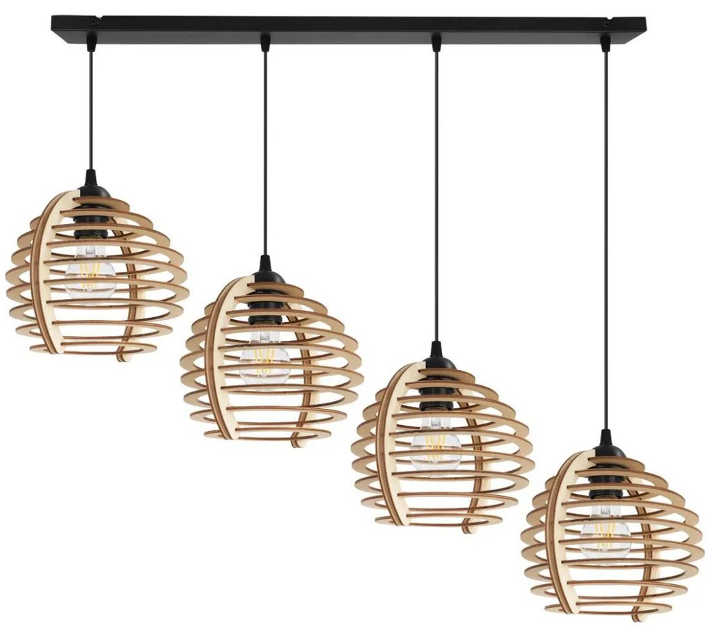 Závesné svietidlo Timber, 4x drevené tienidlo, n