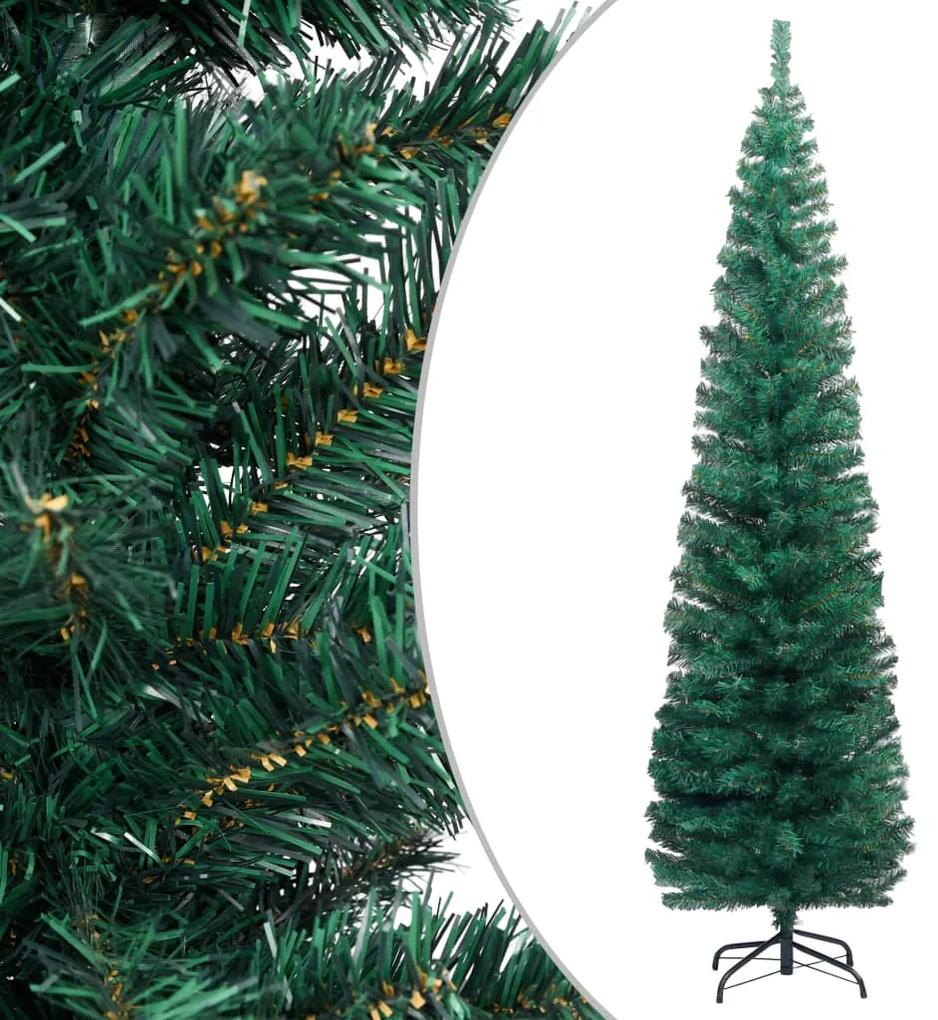 vidaXL Úzky umelý vianočný stromček s podstavcom, zelený 180 cm, PVC