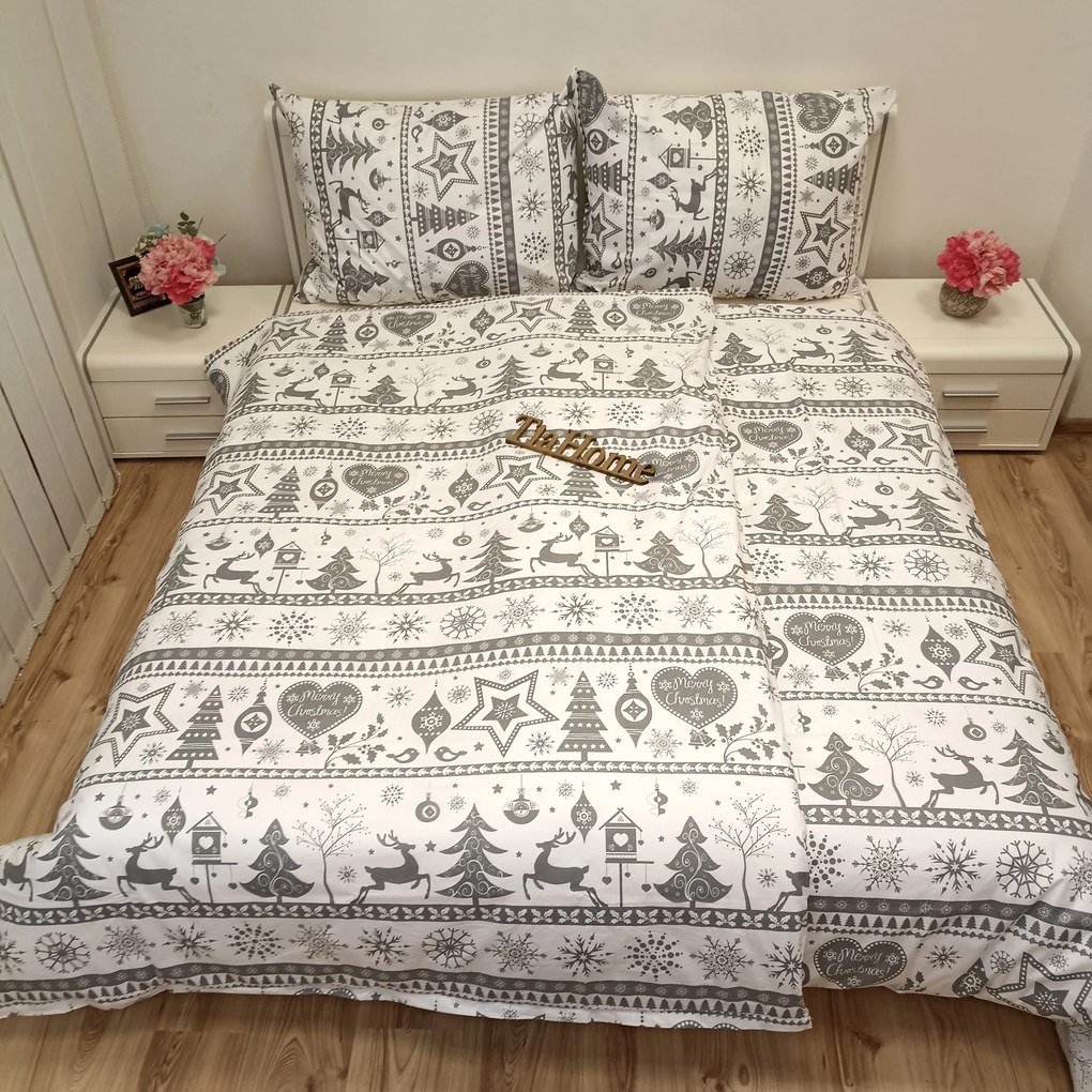 Obliečky bavlnené Vianočné obliečky Sobíky sivé TiaHome - 1x Vankúš 90x70cm, 1x Paplón 140x200cm