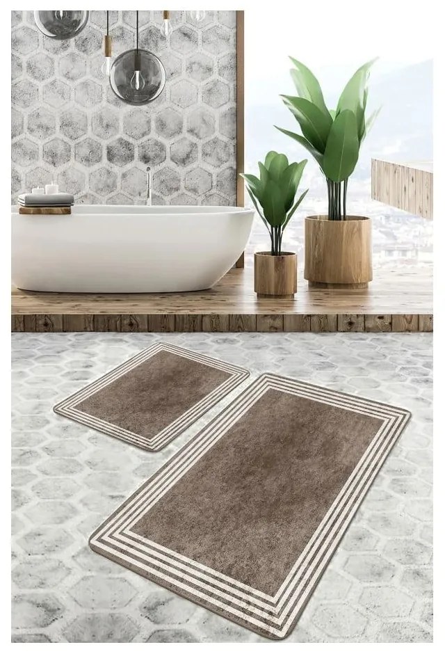 Taupe zamatové kúpeľňové predložky v súprave 2 ks 60x100 cm – Mila Home