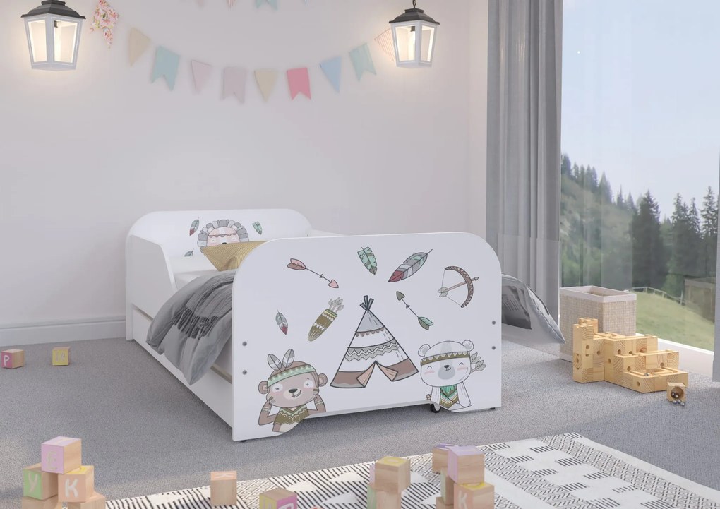 Wooden Toys Detská posteľ MIKI 140x70 INDIANSKÁ VESNICA