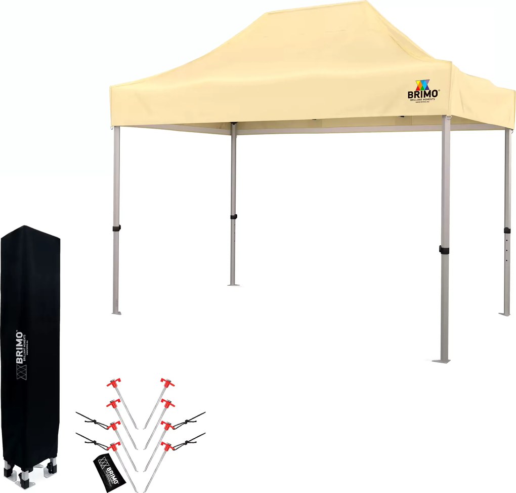 BRIMO Nožnicový stan 2×3 m hliníkový bez stien | Rýchla montáž a pevný ľahký rám - bez 3 stien - Béžová 34