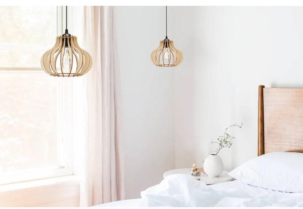 Závesné svietidlo Timber 3, 1x drevené tienidlo, m