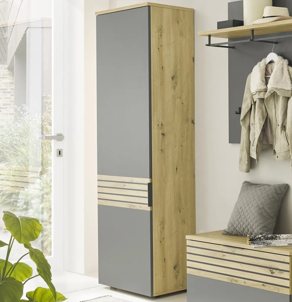 Predsieňová šatníková skriňa Milan, dub artisan/šedá