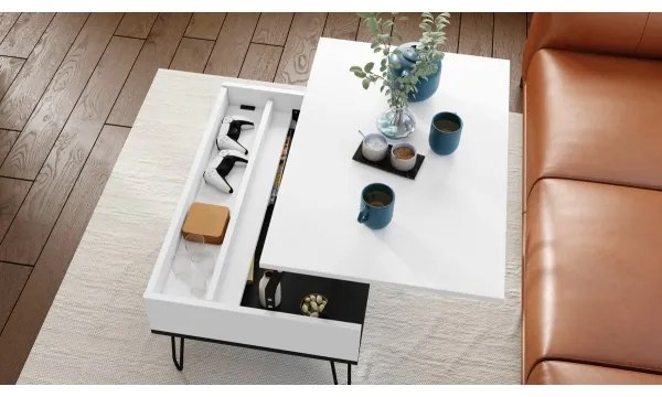 Konferenčný stôl s výklopnou doskou a policou HALIJA biela/čierna