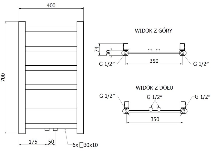 Mexen Bolt, vykurovacie teleso 700 x 400 mm, 165 W, spodné a stredové, čierna, W126-0700-400-00-70