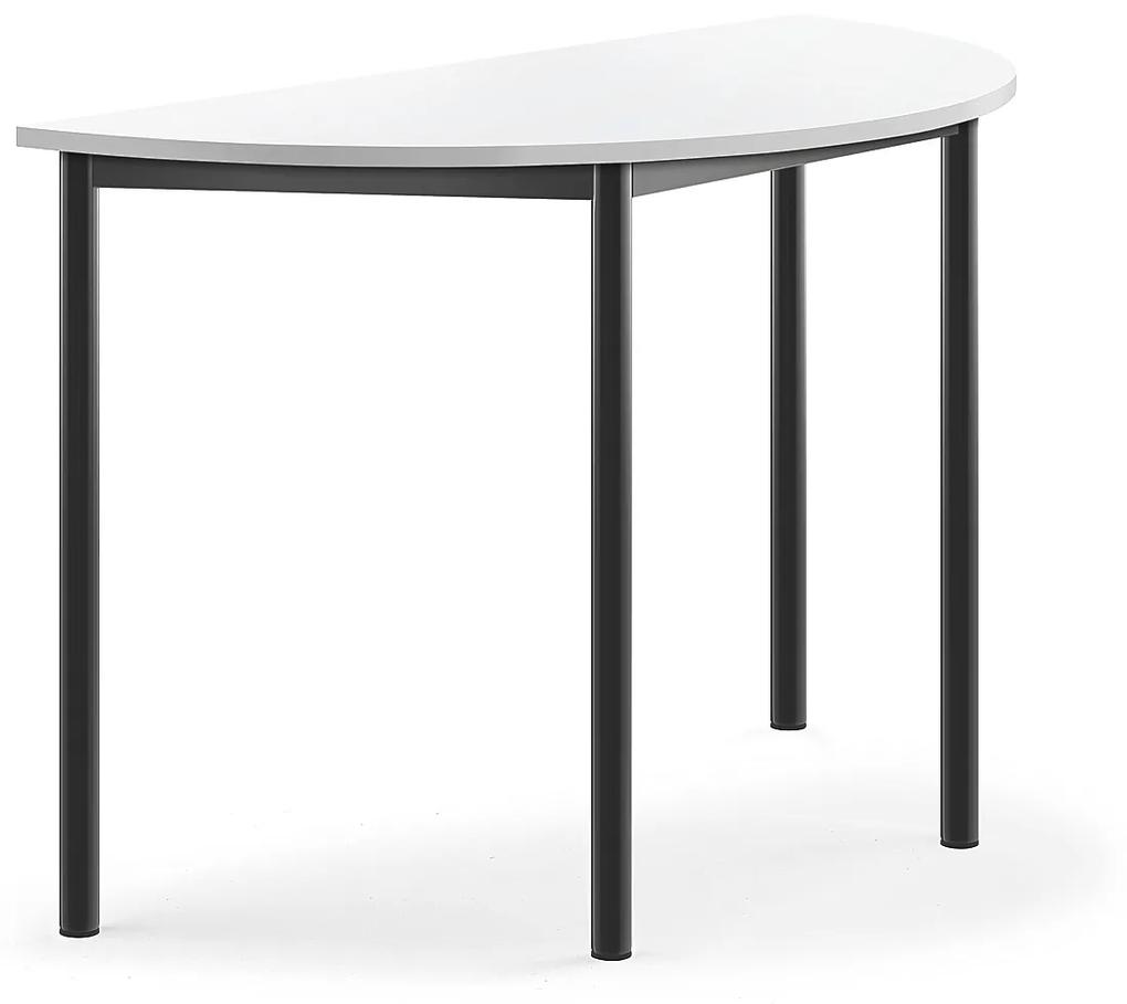 Stôl BORÅS, polkruh, 1200x600x760 mm, laminát - biela, antracit