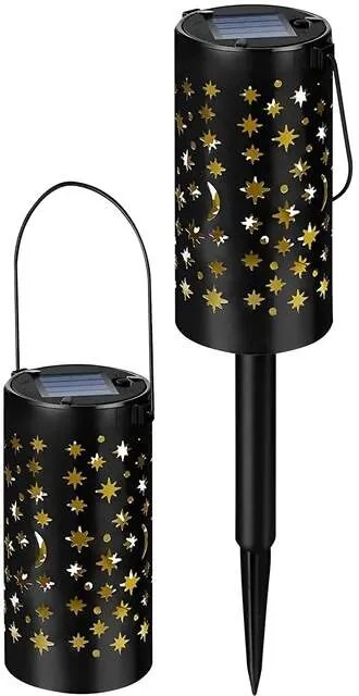 ST Záhradná dekoračná solárna lampa 2ks Hviezdy čierna