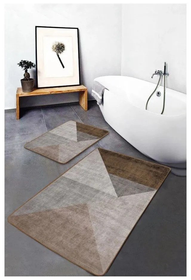 Sivo-hnedé zamatové kúpeľňové predložky v súprave 2 ks 60x100 cm – Mila Home