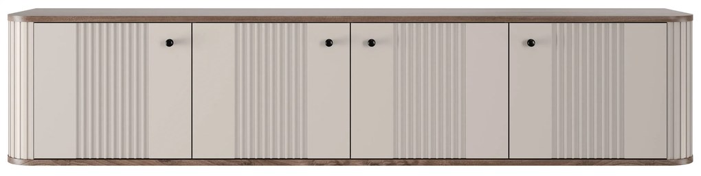 Závesný TV stolík Vespera 4D 187 cm - kašmírová / orech / čierna