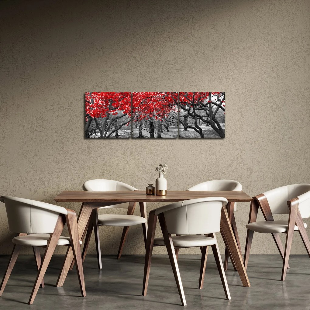 Obraz - Červené stromy, Central Park, New York (s hodinami) (90x30 cm)