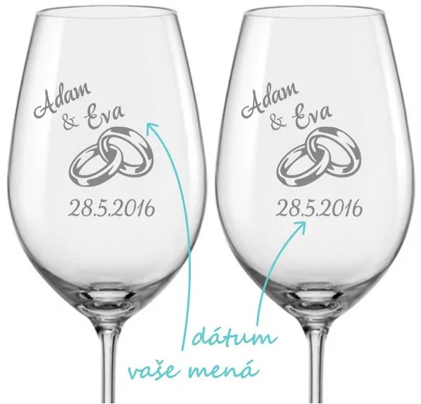 Svadobné poháre na víno Prstienky, 2 ks