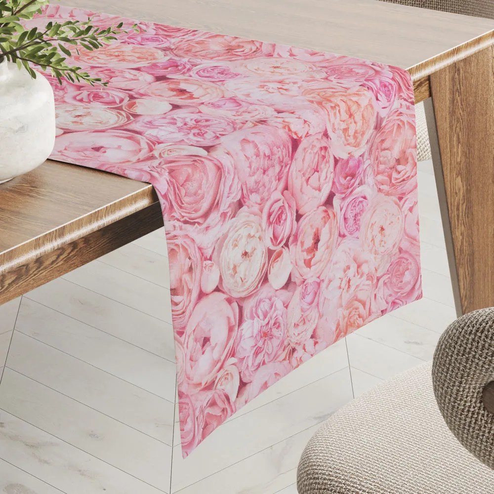 Biante Dekoračný behúň na stôl Leona LN-086 Ružové a krémové pivonky 35x180 cm