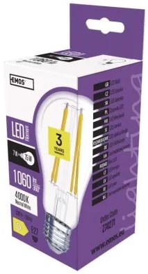 EMOS LED filamentová žiarovka, A60, E27, 8W, 1060lm, neutrálna biela / denné svetlo