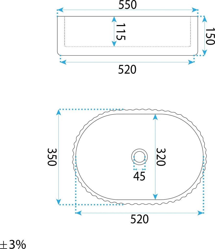 Rea Georgia, umývadlo na dosku 555×350×145 mm, béžová imitácia kameňa, REA-U3542