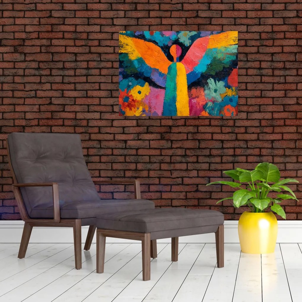 Obraz - Abstraktný anjel s kvetmi (70x50 cm)