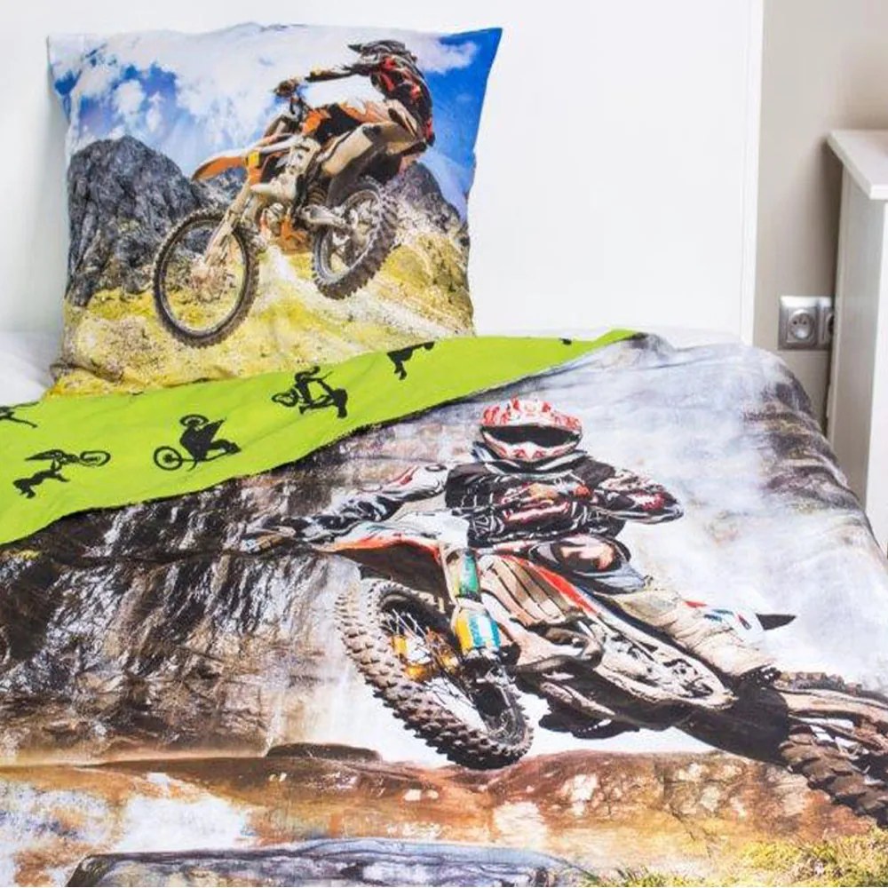 DETSKÉ POSTEĽNÉ OBLIEČKY MOTORCYCLE 160X200 CM, 1KS 70X80 CM VZOROVANÉ