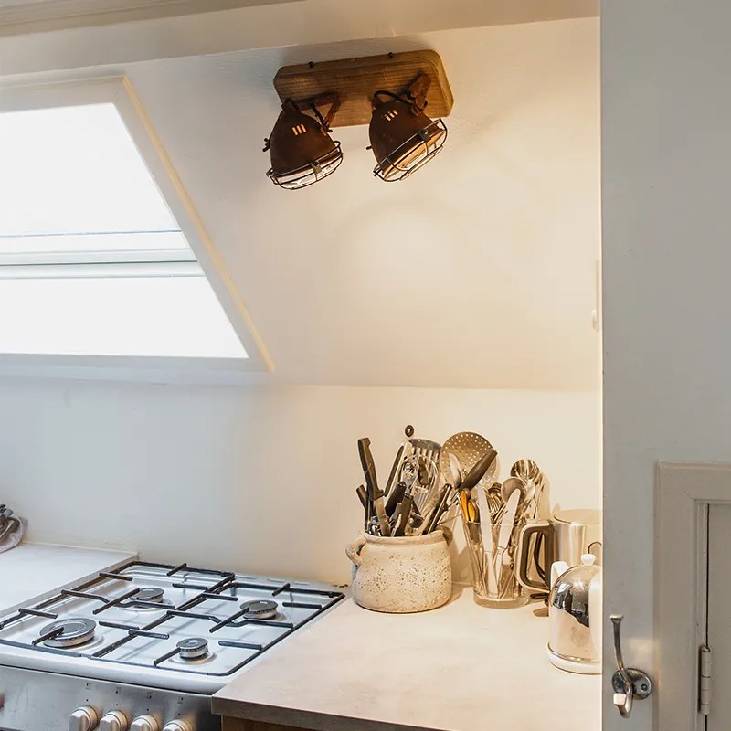 Priemyselné bodové svetlo hrdzavohnedé s dreveným sklonom 2-svetlo - Gina