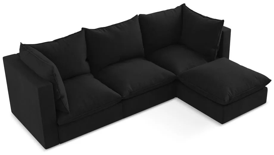 Čierna rohová pohovka (pravý roh/s leňoškou) Manao – Makamii