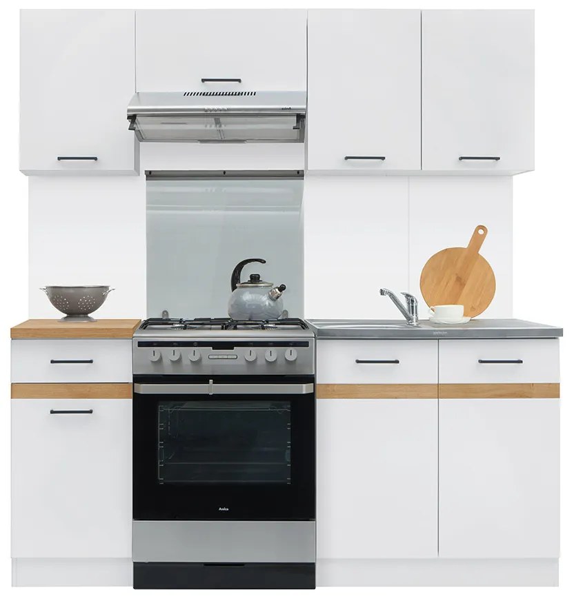 Kuchyňa BRW Junona line 180 cm (Biely lesk + Biela + Dub craft zlatá). Vlastná spoľahlivá doprava až k Vám domov. 1018156