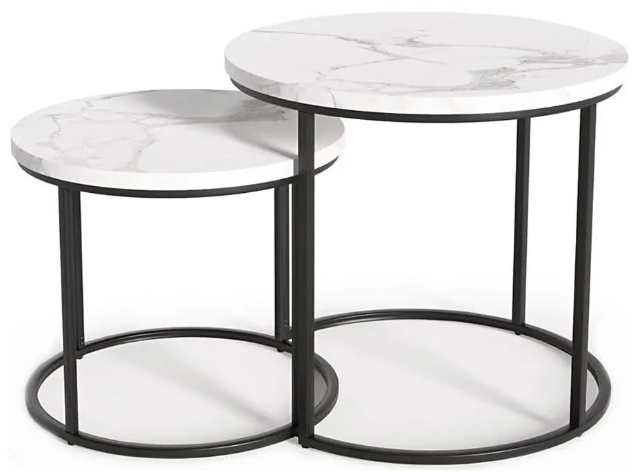 SADA 2x Konferenčný stolík OREO pr. 43/53 cm čierna/dekor mramoru