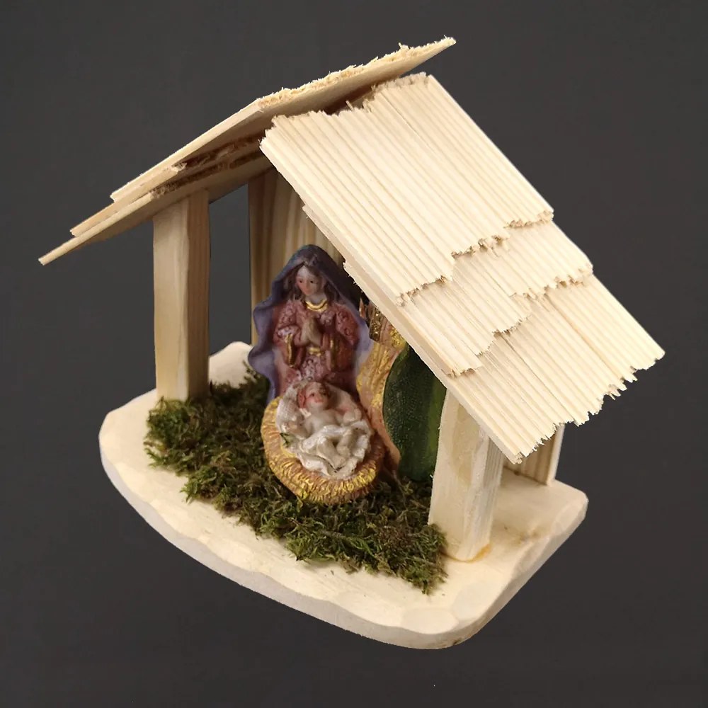 AMADEA Drevený betlehem s figúrkami, masívne drevo, 16,5 x 13,5 x 8,5 cm, český výrobok