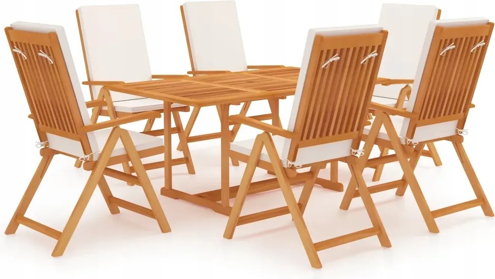 vidaXL 7-dielna záhradná jedálenská súprava s podložkami tíkový masív