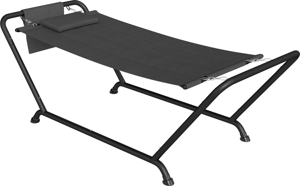 Outsunny samostatne stojaca hojdacia sieť 237 × 90 cm — s rozpernou tyčou, polstrovaným vankúšom a bočným vreckom, práškovo lakovaný oceľový rám, nosn