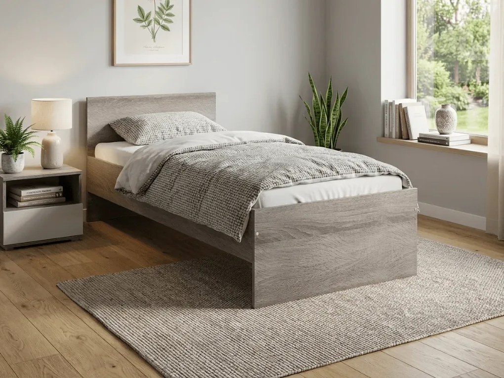 Posteľ ELISA 90 x 200 cm, dub lanýžový Rošt: S latkovým roštom, Matrac: Matrac SOMMERA 18 cm