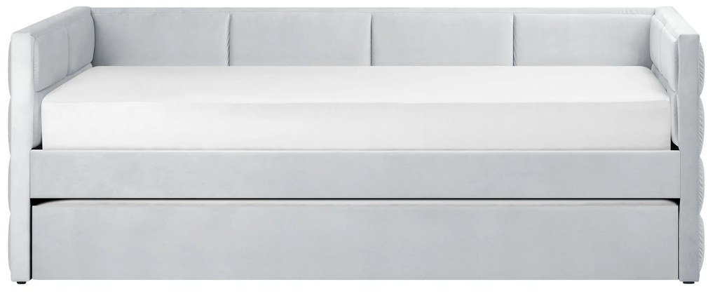 Zamatová rozkladacia posteľ 90 x 200 cm svetlosivá CHAVONNE Beliani