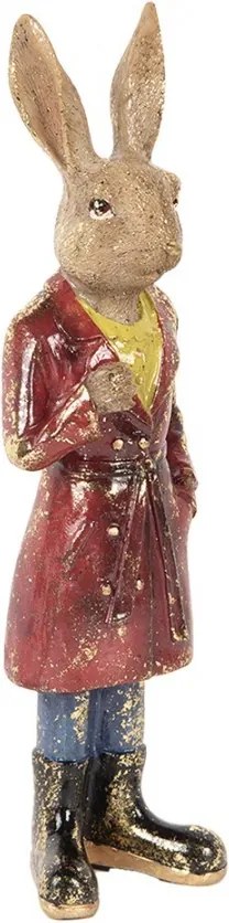Dekorácia zajačik s červeným kabátom - 8*6*25 cm