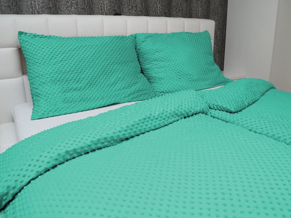Biante Hrejivé posteľné obliečky Minky 3D bodky MKP-047 Tyrkysovo zelené Predĺžené 140x220 a 70x90 cm