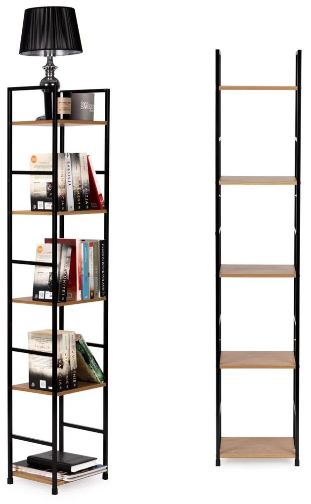 Drevený regál s kovovým rámom Loft 5 políc I