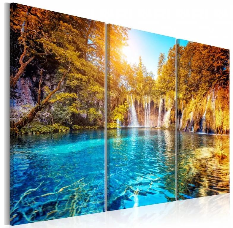 Artgeist Obraz - Waterfalls of Sunny Forest Veľkosť: 120x80, Verzia: Premium Print