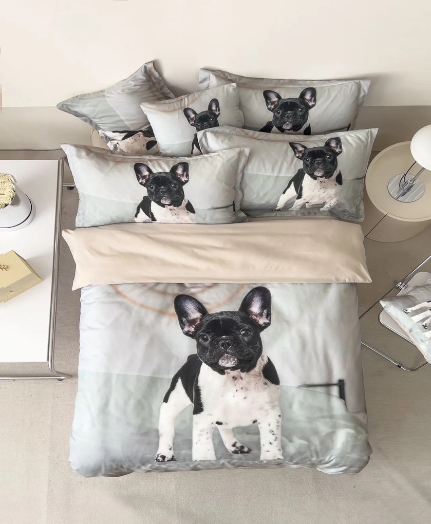 3 dielne obliečky Polycotton French Bulldog 200x140cm+90x70cm