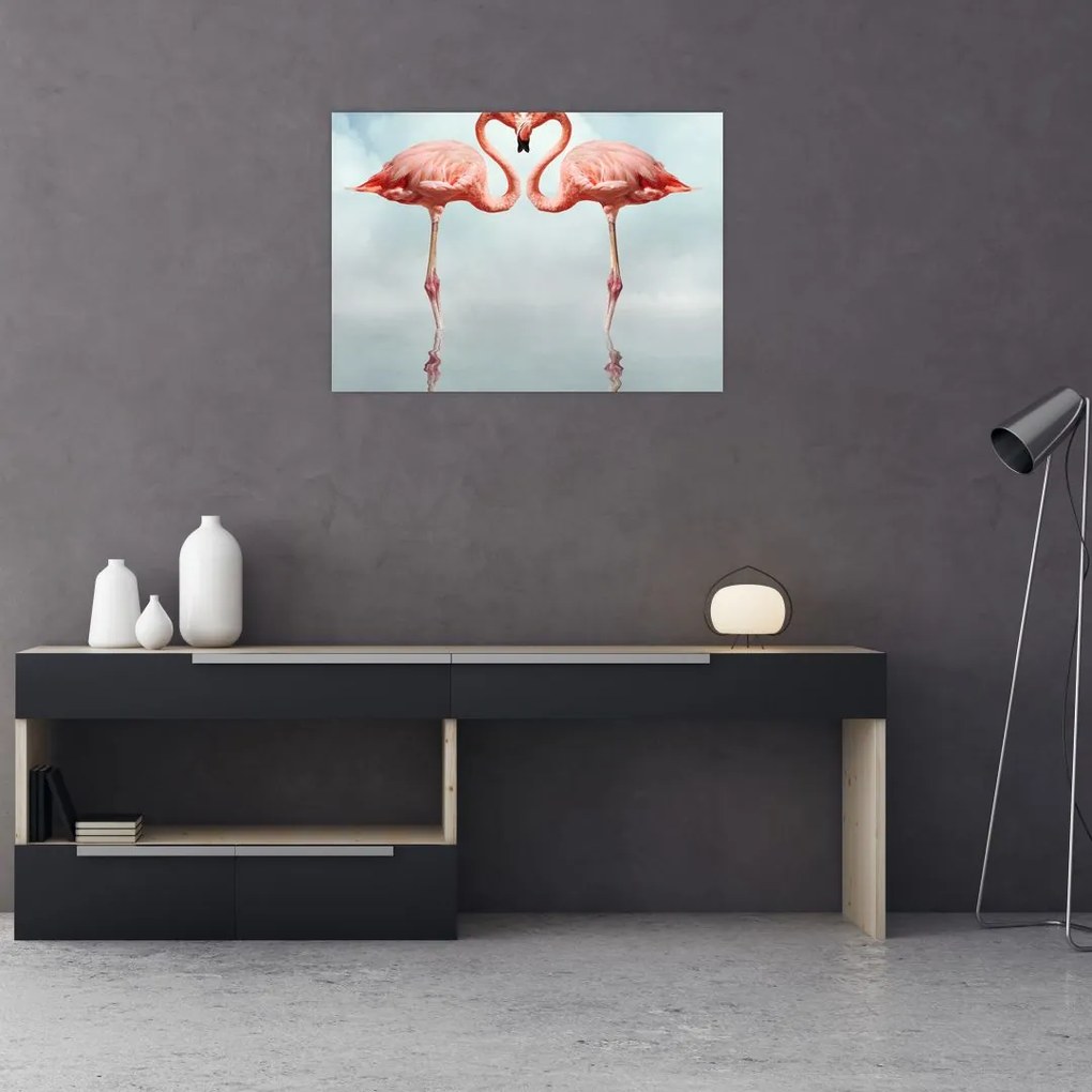 Sklenený obraz dvoch plameniakov (70x50 cm)