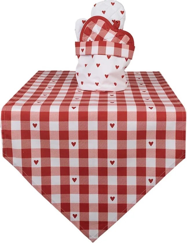 Bielo-červený károvaný košík na pečivo so srdiečkami Love It - Ø 15*16 cm