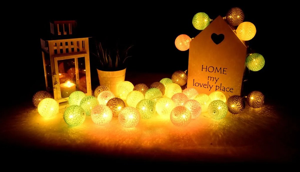 Tutumi Cotton Balls, LED svietiace guličky 200cm 10ks FL-01, tmavo-sivá, BAL-00005