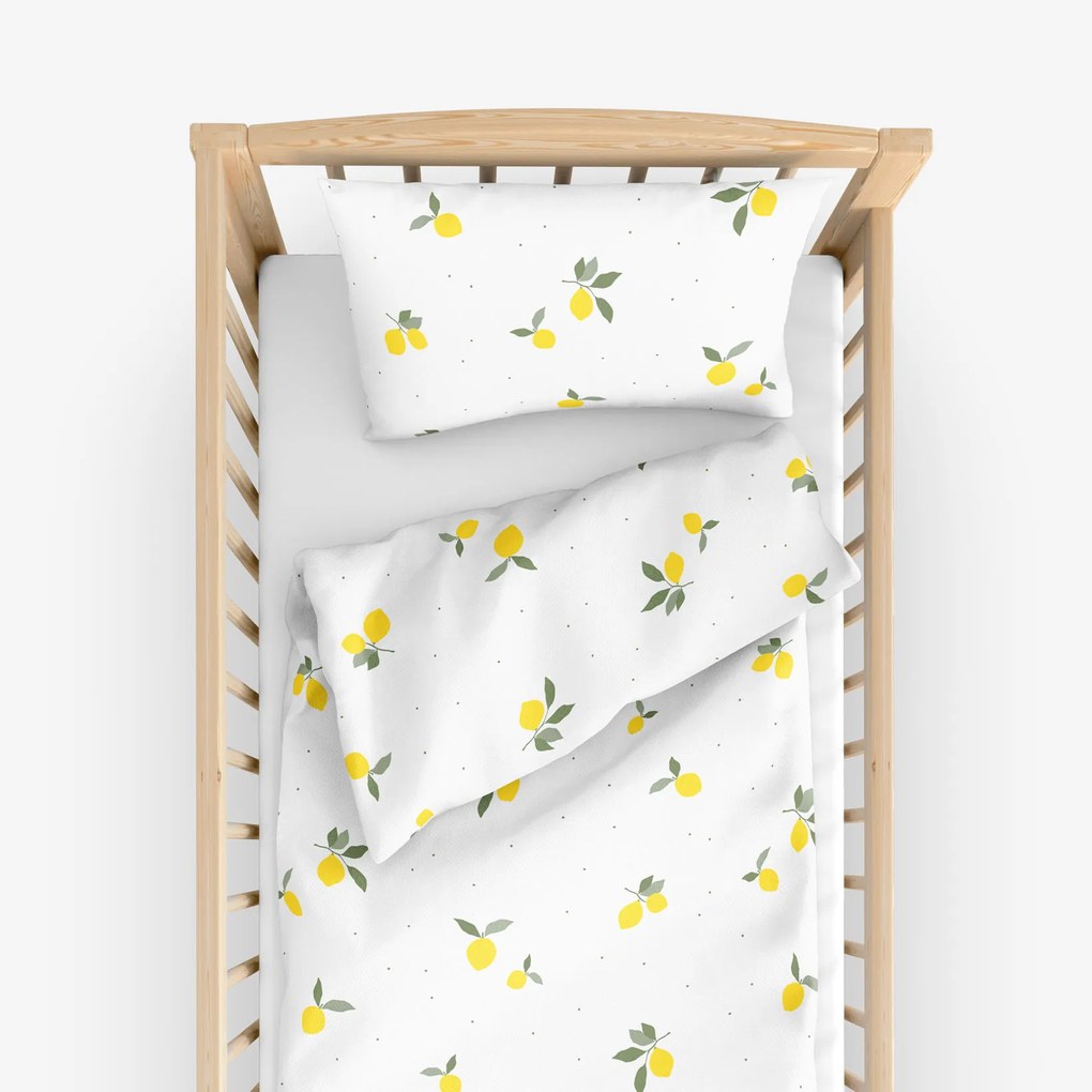 Goldea detské bavlnené obliečky do postieľky - citróny 90 x 120 a 40 x 60 cm